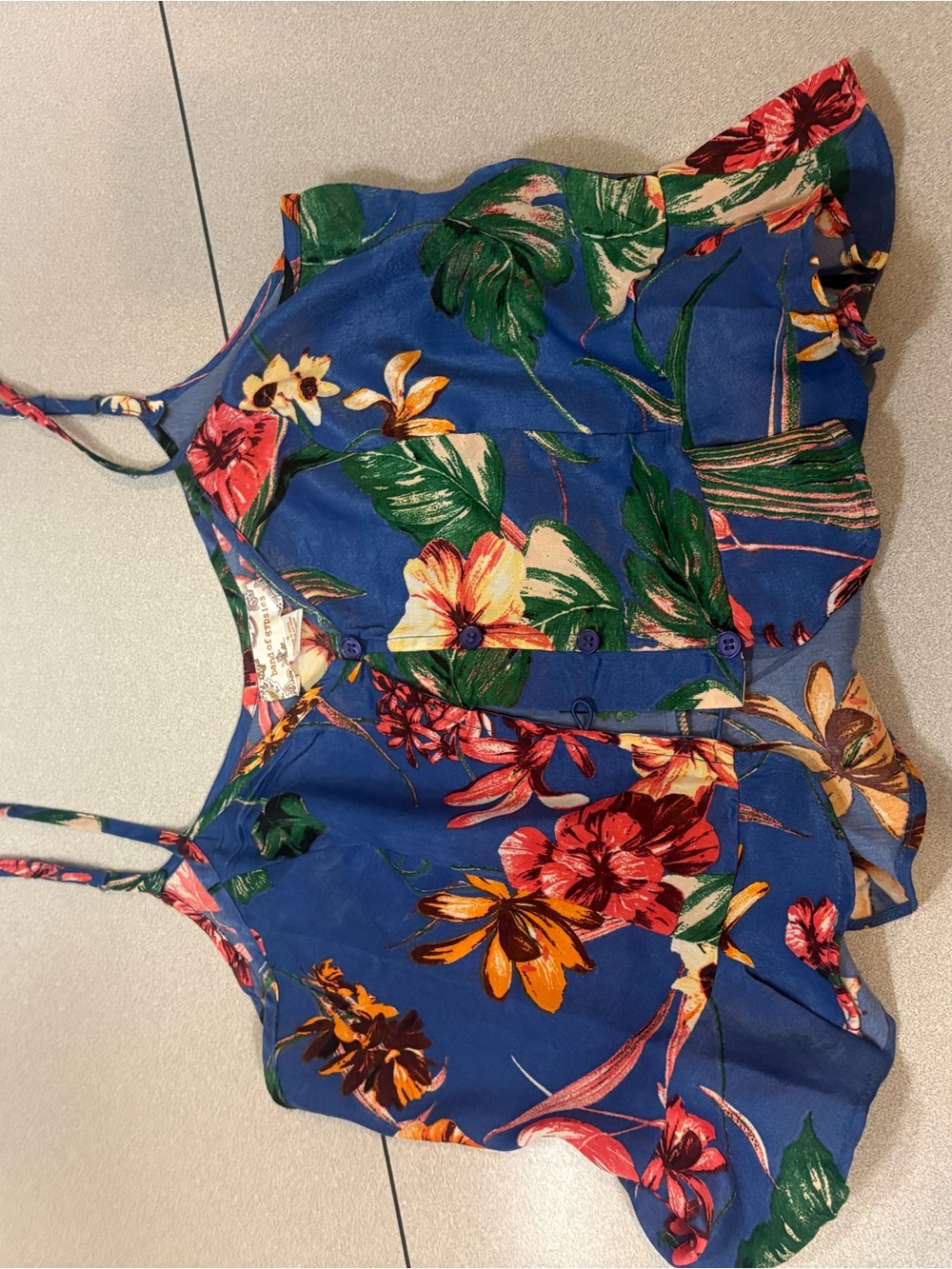 Band of Gypsies Blue Tropical Floral Crop Top